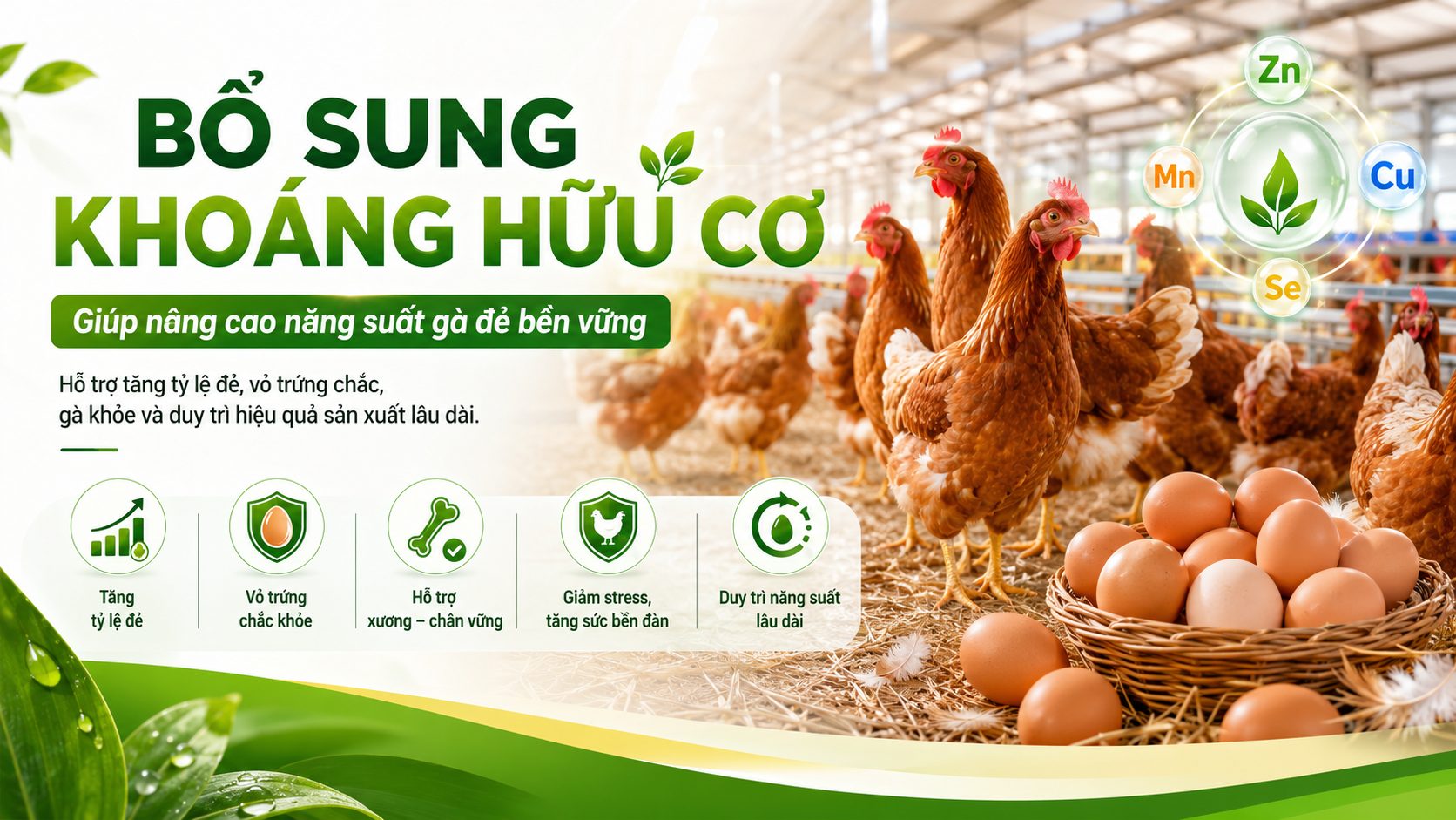 Bổ sung khoáng hữu cơ giúp nâng cao năng suất gà đẻ bền vững
